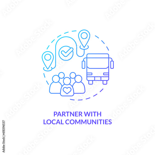 Partner with local communities blue gradient concept icon. Public transport. Accessible city. Travel experience. Equal opportunity abstract idea thin line illustration. Isolated outline drawing