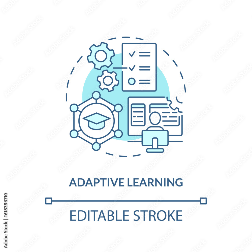 2D thin line blue icon representing adaptive learning in AI, isolated customizable vector illustration, futuristic education. 2D thin line blue icon representing adaptive learning in AI, isolated customizable vector illustration, futuristic education.
