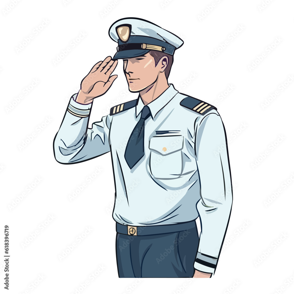One person standing, saluting military authority One person standing, saluting military authority