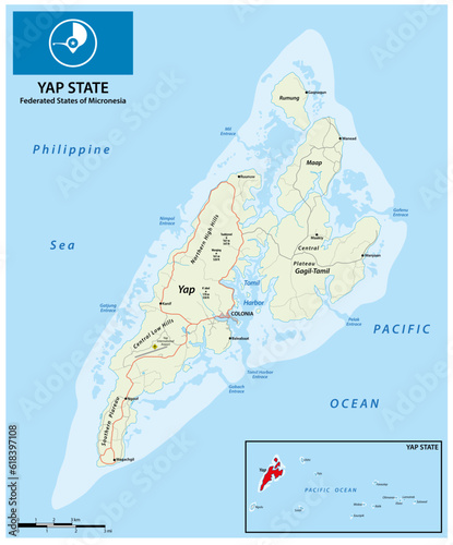 Road map of the island of Yap, Federated States of Micronesia