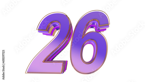 Purple glossy 3d number 26