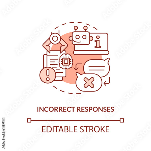2D thin line blue icon representing incorrect responses, isolated customizable vector illustration, AI in education.