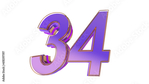 Purple glossy 3d number 34
