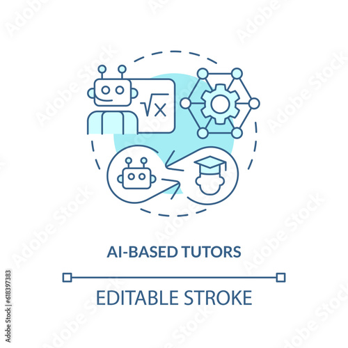 2D thin line blue icon representing AI-based tutors, isolated customizable vector illustration of futuristic learning, innovation in education.