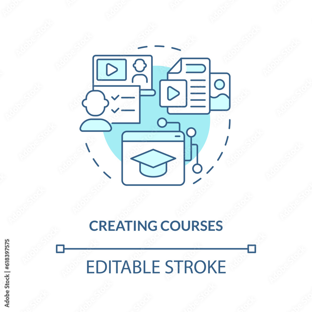 Fototapeta premium 2D thin line blue icon representing creating courses, isolated customizable vector illustration of innovation in education.
