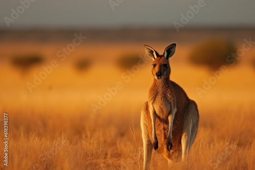 Kangaroo standing up in grasslands. wildlife animals background