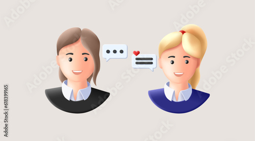 3d render style illustration of people having conversation via digital speech bubbles, chat or messenger concept