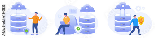 Database programmer concept, programming languages. css, html, it, ui. developing, coding. flat illustration programmer banner for website