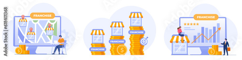 franchise shop, business concept, startup strategy, expansion, development, company, flat vector illustration banner for website