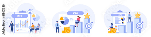 KPI metric, management business, target and performance, strategy, analyst, key performance indicator,Flat vector illustration banner background for website
