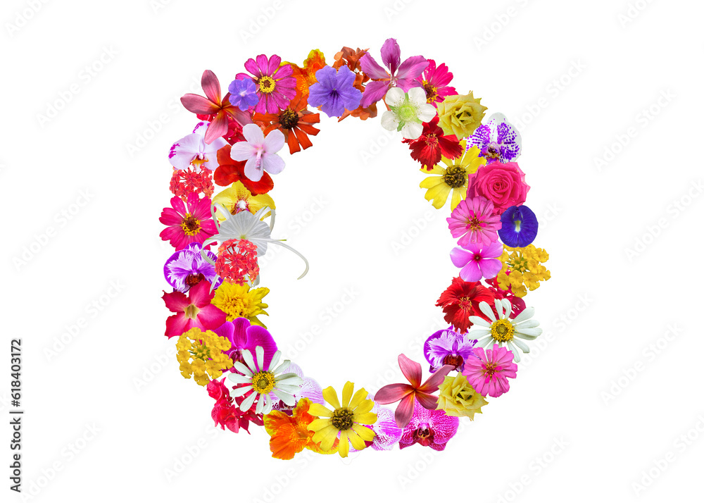O shape made of various kinds of flowers petals isolated on transparent background, PNG O shape made of various kinds of flowers petals isolated on transparent background, PNG