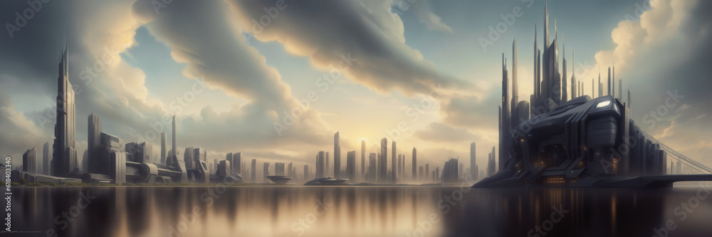 Fototapeta premium Futuristic urban skyline,Fictional City Skyline, 