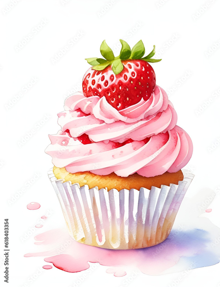 Cupcake with sweet strawberry artwork AI generative Cupcake with sweet strawberry artwork AI generative