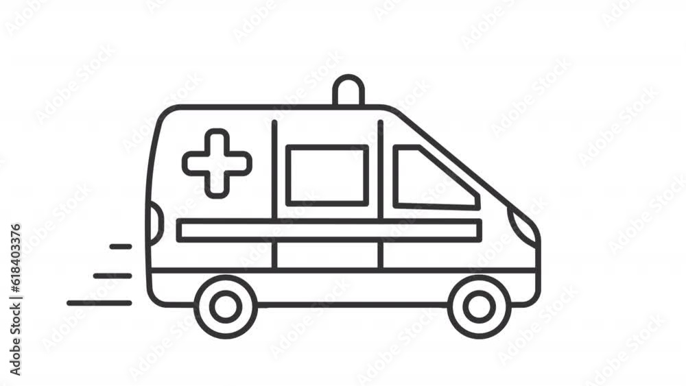Animated ambulance line icon. Emergency car riding animation. Medical care. First aid. Emergency help. Loop HD video with alpha channel, transparent background. Outline motion graphic Animated ambulance line icon. Emergency car riding animation. Medical care. First aid. Emergency help. Loop HD video with alpha channel, transparent background. Outline motion graphic