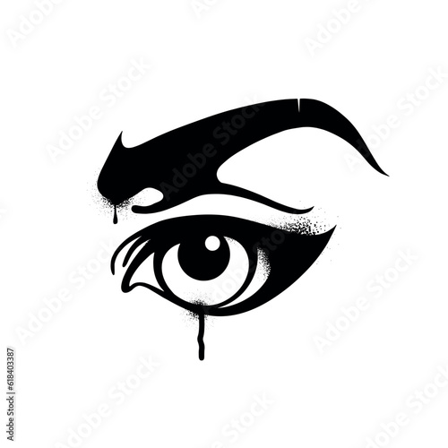 Urban style graffiti eye eyeball vision watch sprayed with leak and splashes. Vector hand drawn textured illustration on white background for banner, decoration, tatoo, street art, halloween eps 10