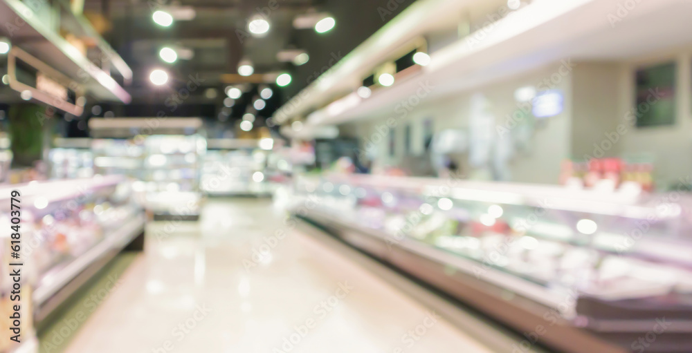 supermarket aisle and shelves blurred background