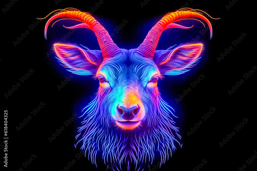 Naklejka premium Portrait de chèvre coloré et lumineux - Générative IA