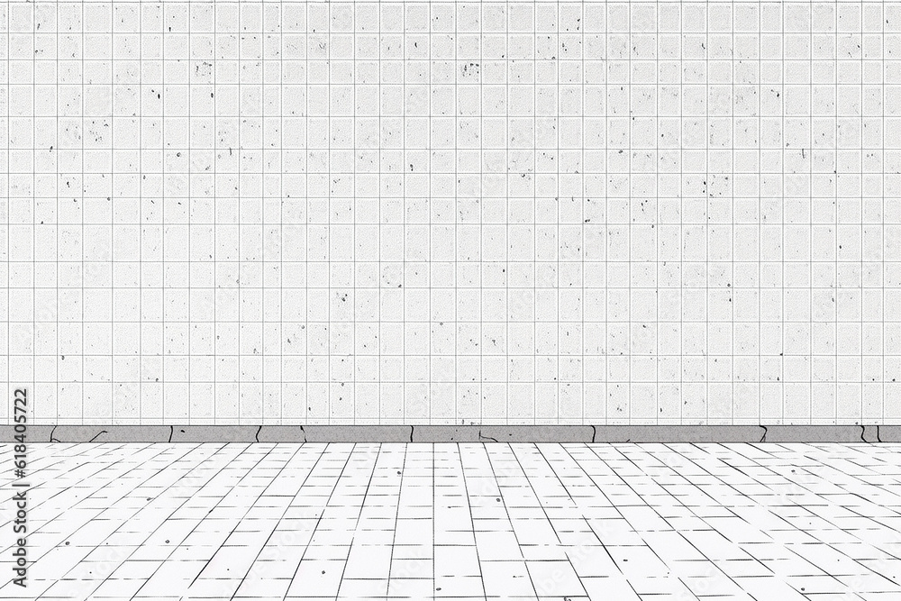 White tile wall and floor interior background. 3d rendering mock up.   