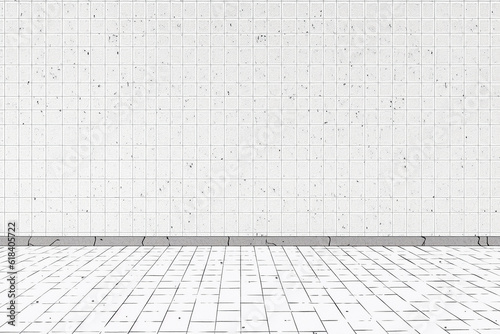 White tile wall and floor interior background. 3d rendering mock up.   