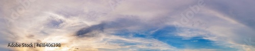 Blue sky panorama with storm cloud on a cloudy day. Beautiful 180 degree panoramic image.