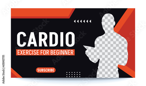 Cardio  training gym thumbnail and web banner vector template, editable, fitness, tips,gym, workout