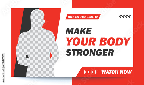 Make your body stronger  training gym thumbnail and web banner vector template, editable, fitness, tips,gym, workout