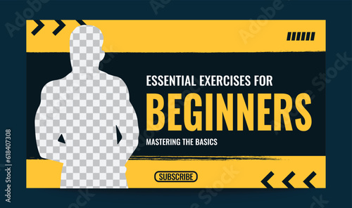 Exercise for beginners  training gym thumbnail and web banner vector template, editable, fitness, tips,gym, workout