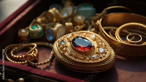 A golden locket inside a jewelry box
