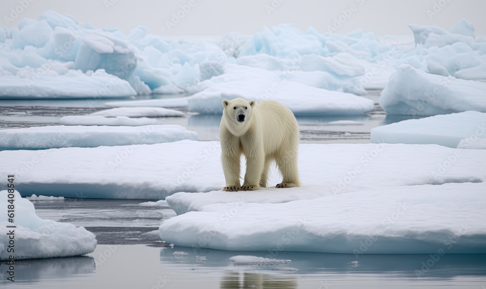 Polar bear navigates the slippery terrain of the glacier Creating using generative AI tools Polar bear navigates the slippery terrain of the glacier Creating using generative AI tools
