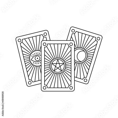 Mystical esoteric cards icon. Flat illustration of three taro cards with isolated on a white background. Fortune telling concept. Vector 10 EPS.