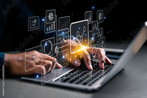 Technology and digital marketing, Financial and banking, big data concept. Virtual Global Internet connection. Business global internet connection application.