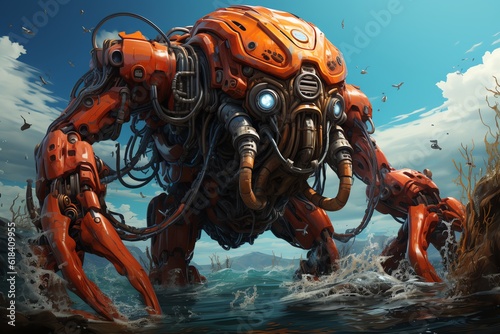 Robot kraken emerging from the depths