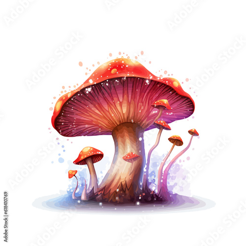 Watercolor magic mushroom on white background