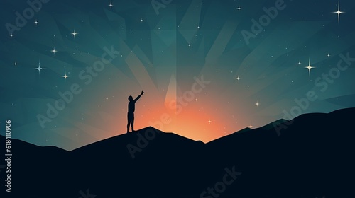 A minimalist graphic of a person reaching for a star in a night sky  symbolizing aspirations and dreams  generative ai