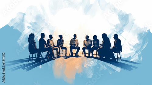 Simple illustration of a group of people sitting in a circle, engaging in a meaningful conversation photo