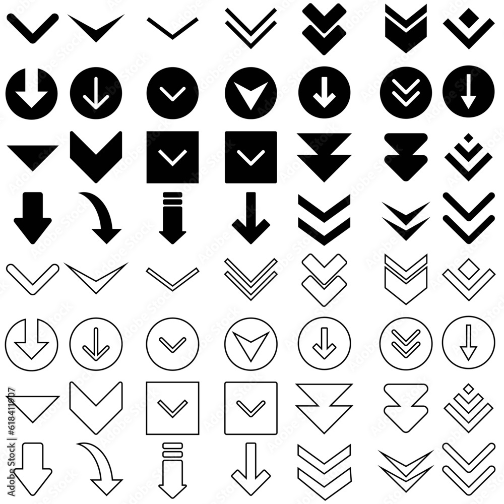Down arrow vector icon set. scroll illustration sign collection. 