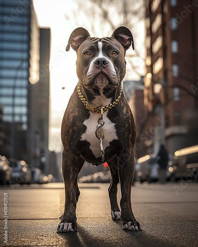 American Staffordshire Terrier, Portrait in der City, Generative AI © AI Artisan