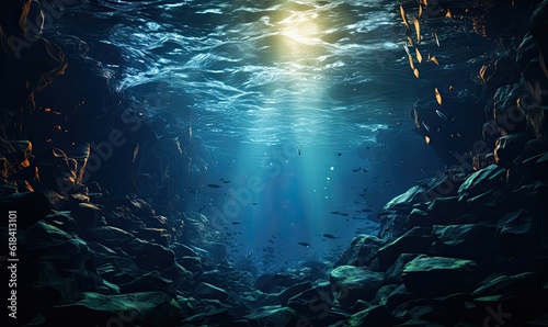 underwater scene with light