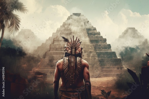 Aztec man pyramid ruins. Generate Ai