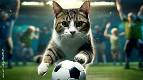 cat playing ball in futsal field.  © Art.disini