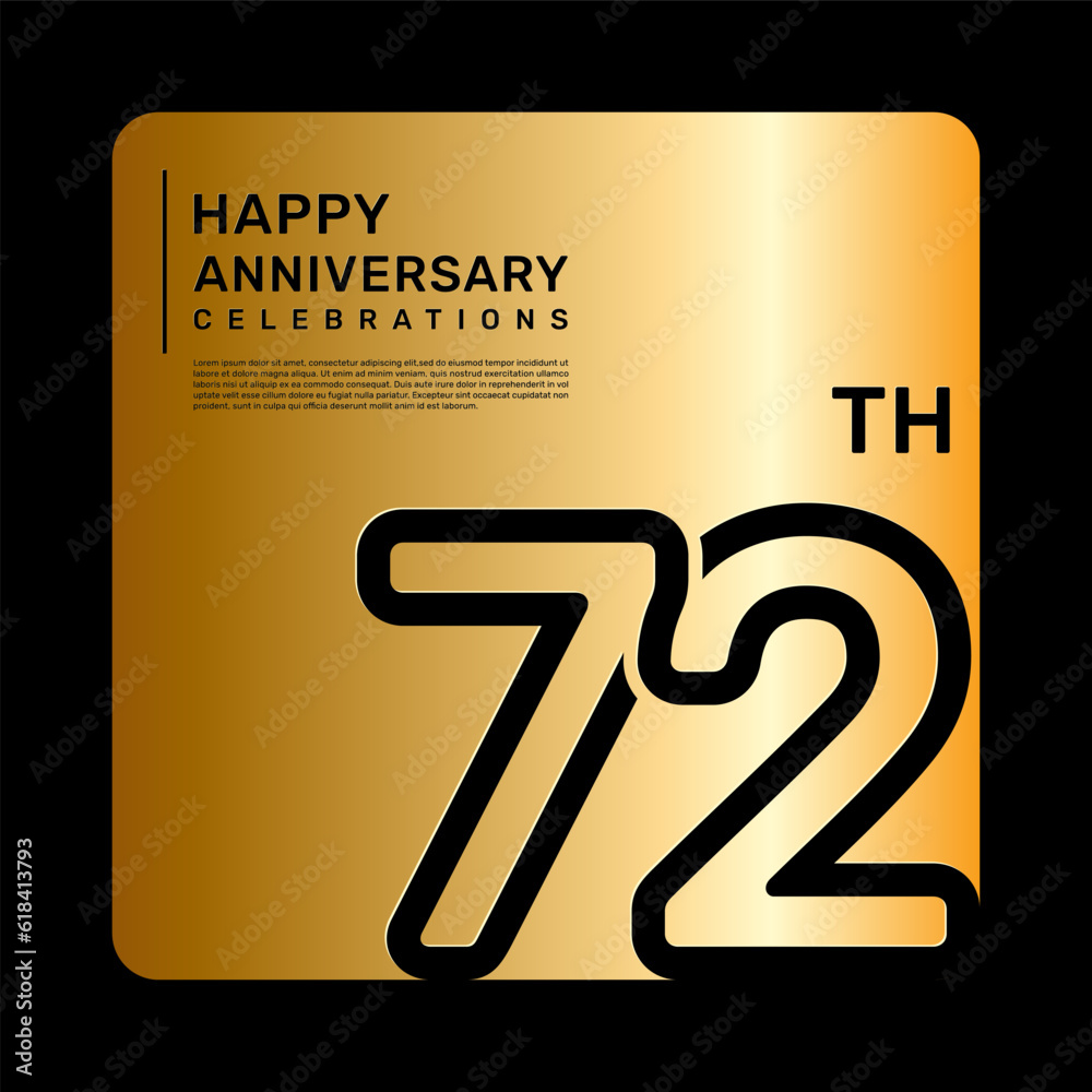 72th anniversary celebration template design with simple and luxury style in golden color 72th anniversary celebration template design with simple and luxury style in golden color
