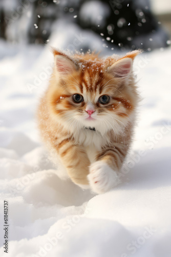 Cute little kitten stepping in the snow © Guido Amrein