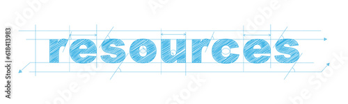 RESOURCES blue vector draft text banner
