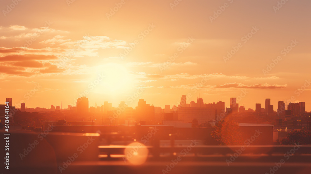 Golden Sunset Serenade: A Vibrant Urban Evening. Generative AI