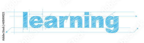 LEARNING blue vector draft text banner