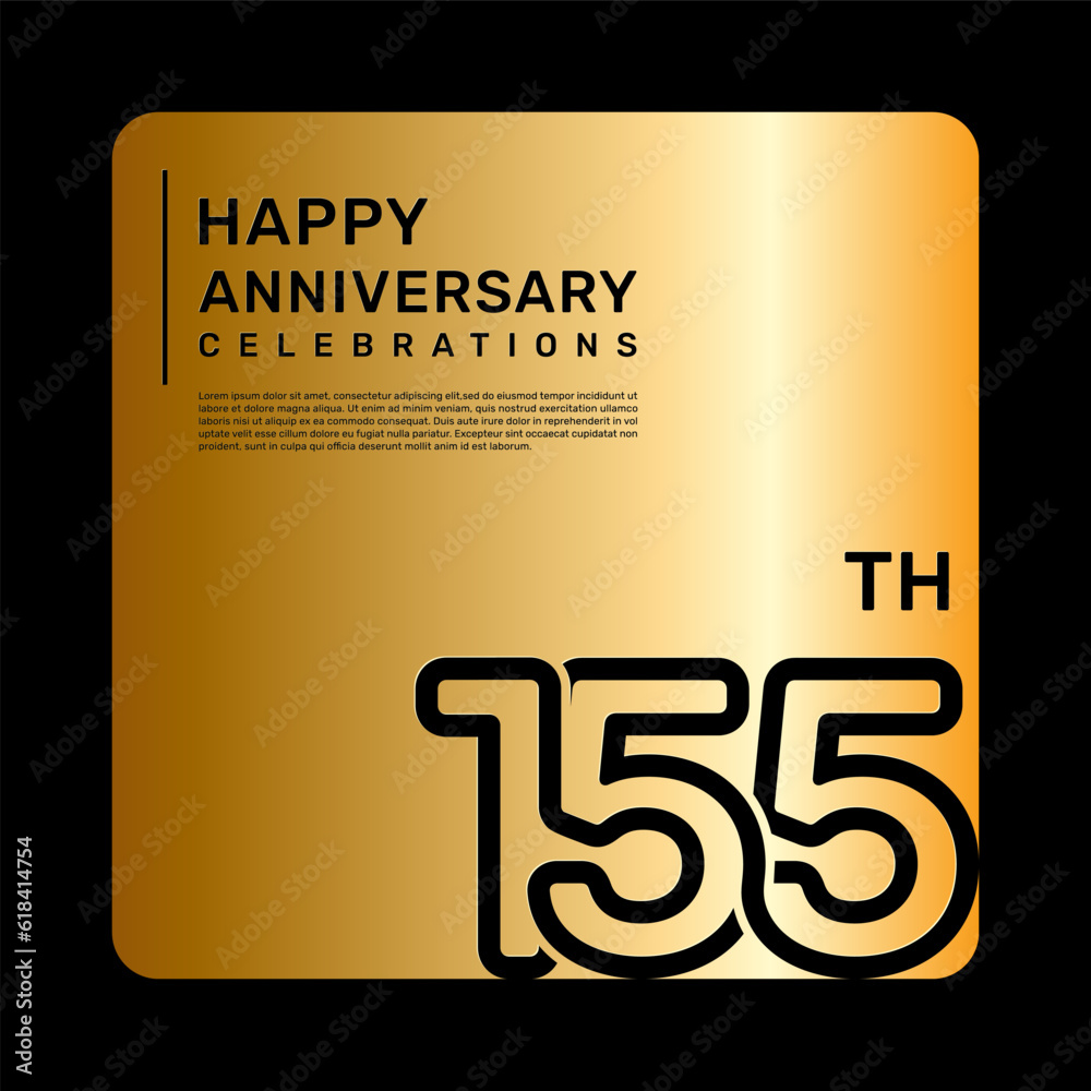 155th anniversary celebration template design with simple and luxury style in golden color