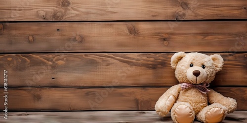 Lovely concept. Cute and classic. Teddy bear on vintage wooden table with retro design