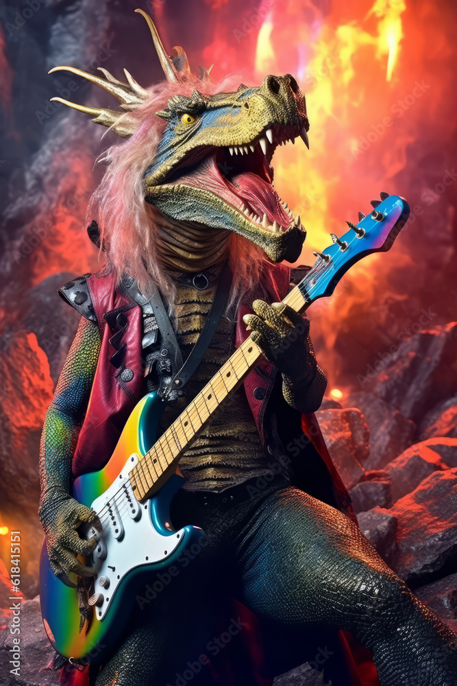 Dragon playing the electric guitar