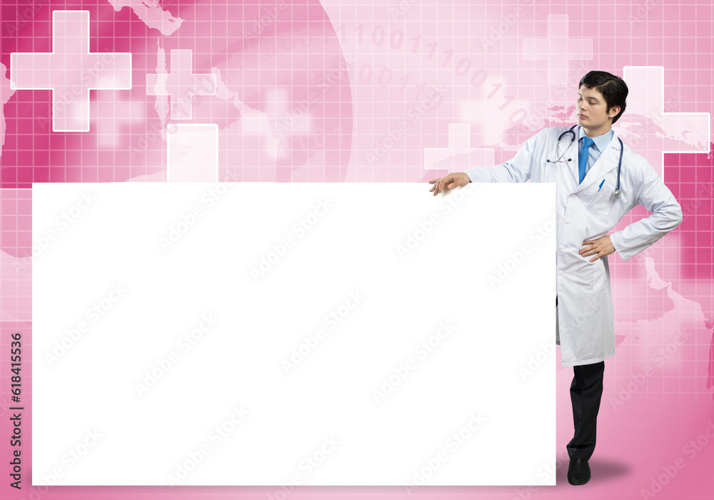 Doctor with banner