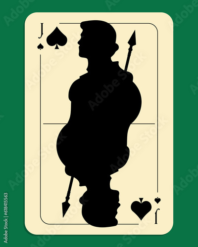 Jack of Spades. Playing card on a green background. Vector illustration photo